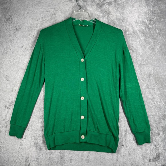 Aritzia TNA Golden Cardigan Sweater Womens XS Green Knit Button Front Preppy - Picture 2 of 10
